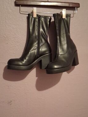 Soda Black Platform Block Heel Ankle Boots
